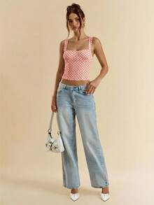 SHEIN BAE 女士约会之夜女友派对生日派对夜店装扮假日派对优雅黑色波点吊带背心，女友派对，约会，日常通勤束身衣，可爱束身衣，性感上衣夜店装，束身衣上衣，露肩上衣，夏季上衣，可爱上衣，女士夏季服装，束身衣上衣 - 珊瑚粉 - 查看 5