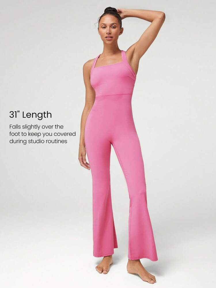 31" FeatherFit™ Racerback V-Shaped Scrunch Hip Cutout Back Jumpsuit Bodysuit Low Impact Yoga Pilates Daily
