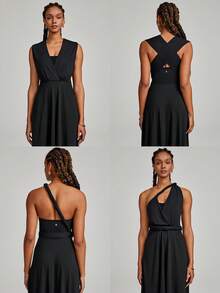 GLOWMODE Modal Infinity Dress Just Flow Pocket Ribbon High-Low Light Support Low Impact Daily Casual Travel Summer Dance Quick Dry Moisture Wicking - Black - View 8
