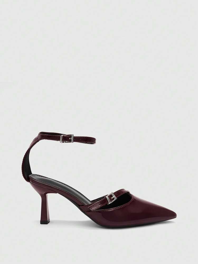 CUCCOO BIZCHIC Commuter Versatile Buckle Back Bag Shoes, Pointed Patent Leather Thin Heel Low Vamp Women's Shoes