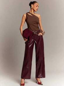 Hauture Women's Solid Color Pleated Casual Versatile Daily Wear Blouse - Brown - View 4