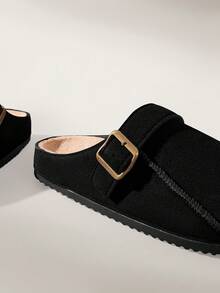 Solecia Women Casual Versatile Plush Round Toe Fluffy Flat Slippers For Christmas - Black - View 5