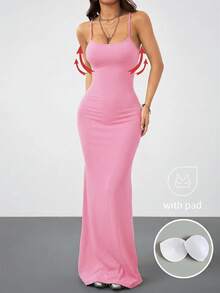 Coolane Đầm dài co giãn dành cho nữ mùa xuân và hè, thích hợp mặc đi lễ hội, đi chơi, hẹn hò, dự tiệc. - Hồng - Xem 4