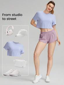 GLOWMODE 2.5" Stay Cool Quick-Dry Lightweight Zipper Pockets Reflective Strips Low Waist Active Running Shorts With Built-In Deodorant Underwear Jogging Training Gym Workout Wear - Purple - View 8