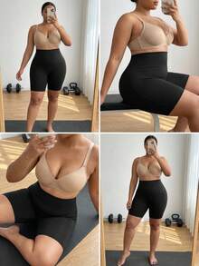 SHEIN CURVE+ Plus Size Solid Color Elastic Slimming Leggings - Black - View 2