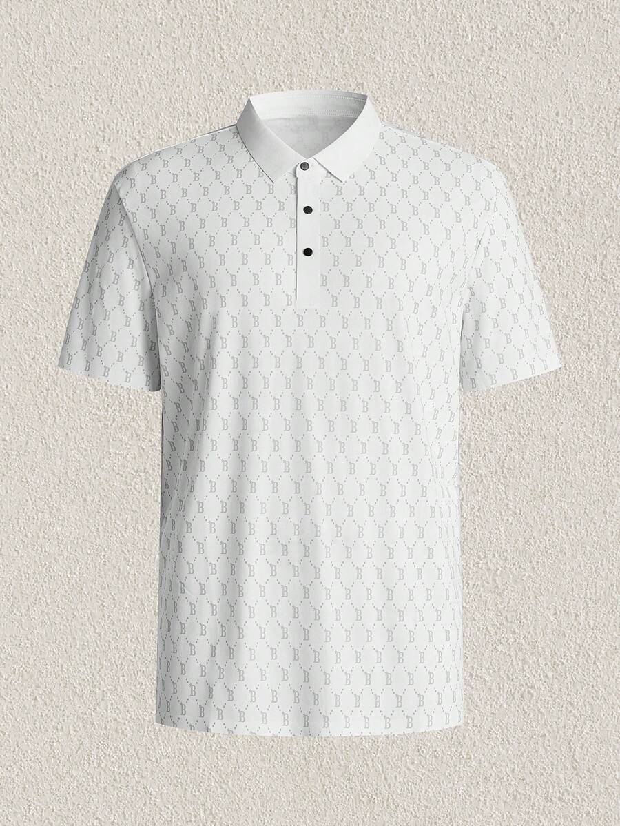 Mercer Haus 男士夏季透气冰丝polo衫亲肤时尚立领T恤短袖字母印花商务风上衣 - 白色 - 查看 1