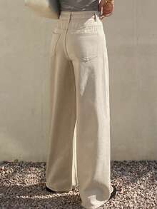 Livesso Quần jean denim trắng dáng rộng thoải mái cho nữ, thích hợp cho kỳ nghỉ hè. - Màu be - Xem 2