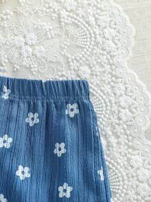 SHEIN 女童两件套：无袖碎花上衣和宽松短裤，甜美可爱风格，优雅清新，适合日常穿着、度假和外出。 - 彩色 - 查看 8
