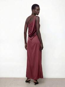 Maija 优雅紫红色美人鱼裙摆蕾丝拼接露背连衣裙 - 中紫紅色 - 查看 2