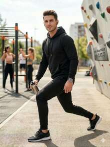 Conjunto de pans jogger para hombre liso - Negro - Ver 3