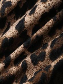DAZY Women's Summer Fitted Regular Shoulder Top, Short Sleeve Fitted Leopard Print Casual Street T-Shirt - Brown - View 6