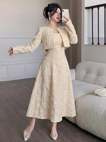 Modelyn Bộ đồ nữ Jacquard thanh lịch dành cho hoạt động ngoài trời - Màu Khaki - Xem 3