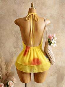 Mistrie 女士露背亮片荷叶边短裙 - 淡黃色 - 查看 2