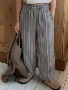 DAZY Young Boy Drawstring Waist Striped Pocket Wide Leg Loose Pants - Blue - View 3