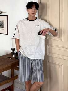 DAZY Quần short nam kẻ sọc màu xám, kiểu dáng thường ngày, thích hợp mặc ở nhà mùa hè. - Xám - Xem 7