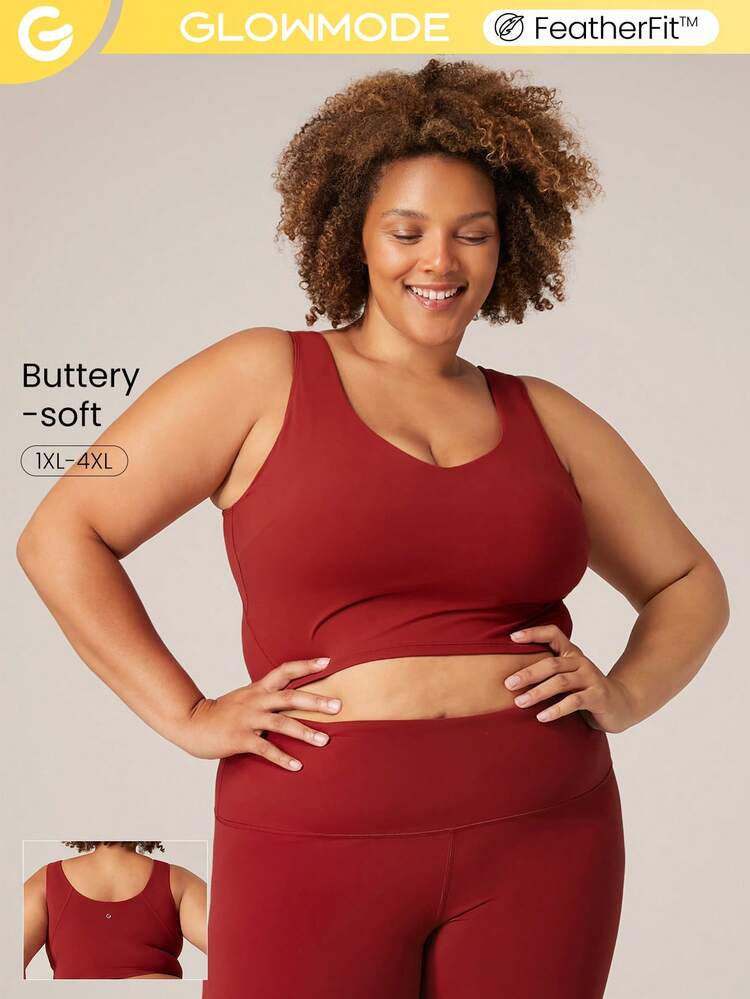 FeatherFit™ U Neck U Back Cropped Sports Bra Tank Top Low Impact Yoga Pilates Daily Removable Cups