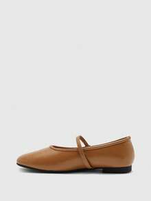 CUCCOO BIZCHIC Zapatos Mary Jane para mujer con cuero suave y escote bajo. - Caqui - Ver 3