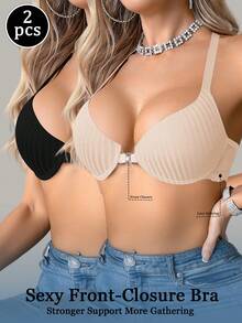 SHEIN Bộ 2 áo ngực ren phối ren gợi cảm cài trước. - Nhiều màu - Xem 8