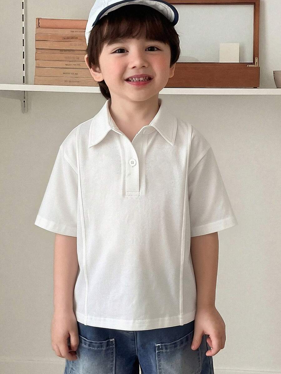 Hapijoa Young Boy Summer Casual Solid Color Short Sleeve T-Shirt - White - View 1