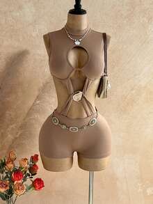 Soleia Trang phục dự tiệc cưới kiểu miền Tây thường ngày, phong cách giản dị, phù hợp cho lễ tốt nghiệp, tiệc brunch ngày lễ Thánh Patrick, kỳ nghỉ xuân, lễ Phục Sinh, lễ hội âm nhạc, phong cách boho lãng mạn nhiệt đới, ngày lễ Tình nhân, Giáng sinh, bộ jumpsuit hở lưng gợi cảm với thiết kế cắt xẻ kim loại. - Cà phê nâu - Xem 7