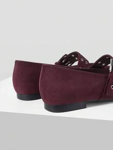 Mnmlis Women's Shoes Pointed Corns Buckle Design Fashionable Daily Travel Casual Shoes - Burgundy - View 6