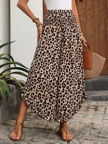 EMERY ROSE Women's Casual Leopard Print Wide Leg Pants With Ruffle Hem, Summer - Multicolor - View 7