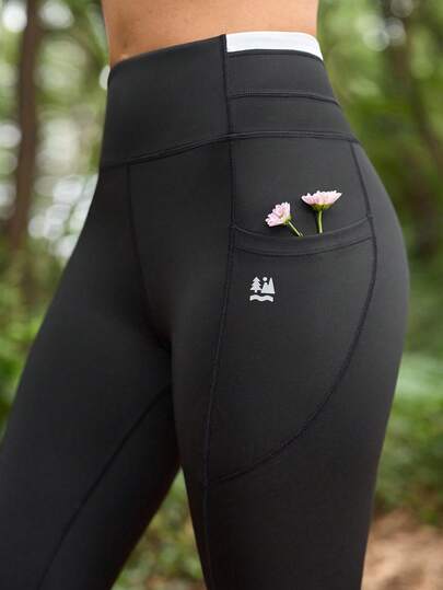 SHEIN In My Nature Quần skinny nữ dáng rộng có túi, thích hợp cho hoạt động thể thao, chạy bộ và tập thể dục.