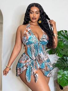 Conjunto de traje de baño con estampado animal para tallas grandes - Multicolor - Ver 4