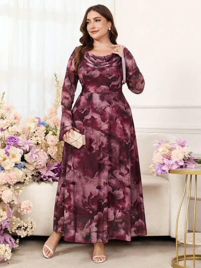 Reflora Plus Size Women Floral Print Casual Minimalist Party Dress