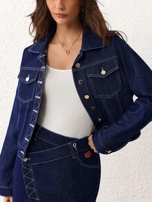 Selenza Women's Fashion Commuter Cropped Denim Jacket - Blue - View 5