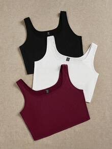 SHEIN EZwear 休閒簡約多件套裝 夏季圓領修身大尺碼女款背心 - 彩色 - 查看 3