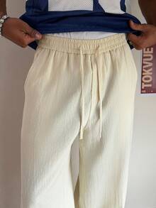 Manfinity Hypemode Men's Solid Color Drawstring Waist Pocket Wide Leg Casual Pants - Apricot - View 6