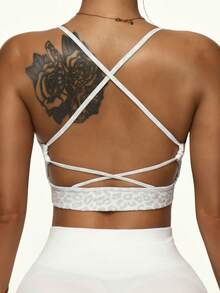 Slayform 2件装女士无缝性感豹纹交叉露背运动文胸瑜伽跑步运动服 - 彩色 - 查看 2