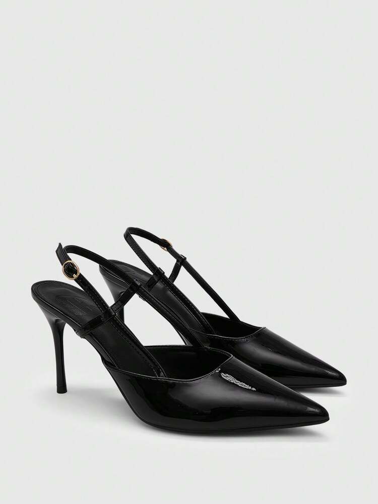 CUCCOO BIZCHIC Women Shoes Spring And Summer Pointed Toe Thin High Heel Slingback Buckle 9cm Women's High Heel Shoes Patent Leather Material Solid Color Elegant Temperament Workplace Dating Versatile Women's Shoes