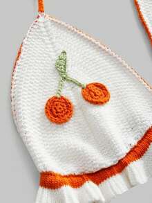 ROMWE Kawaii 可爱度假风钩针露背多层蛋糕裙迷你针织两件套 - 橘色 - 查看 3