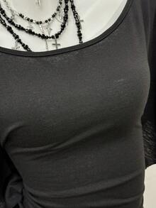 Jeanoix Women's Sexy Y2K Punk Dark Style Tight Fit T-Shirt - Black - View 6
