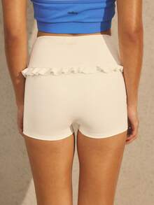 Aralina Conjuntos de Verão Fofos com Cintura Alta, Babados e Ajuste Justo para Mulheres, Roupas de Praia e Férias, Shorts Femininos - Branco - Visão 3