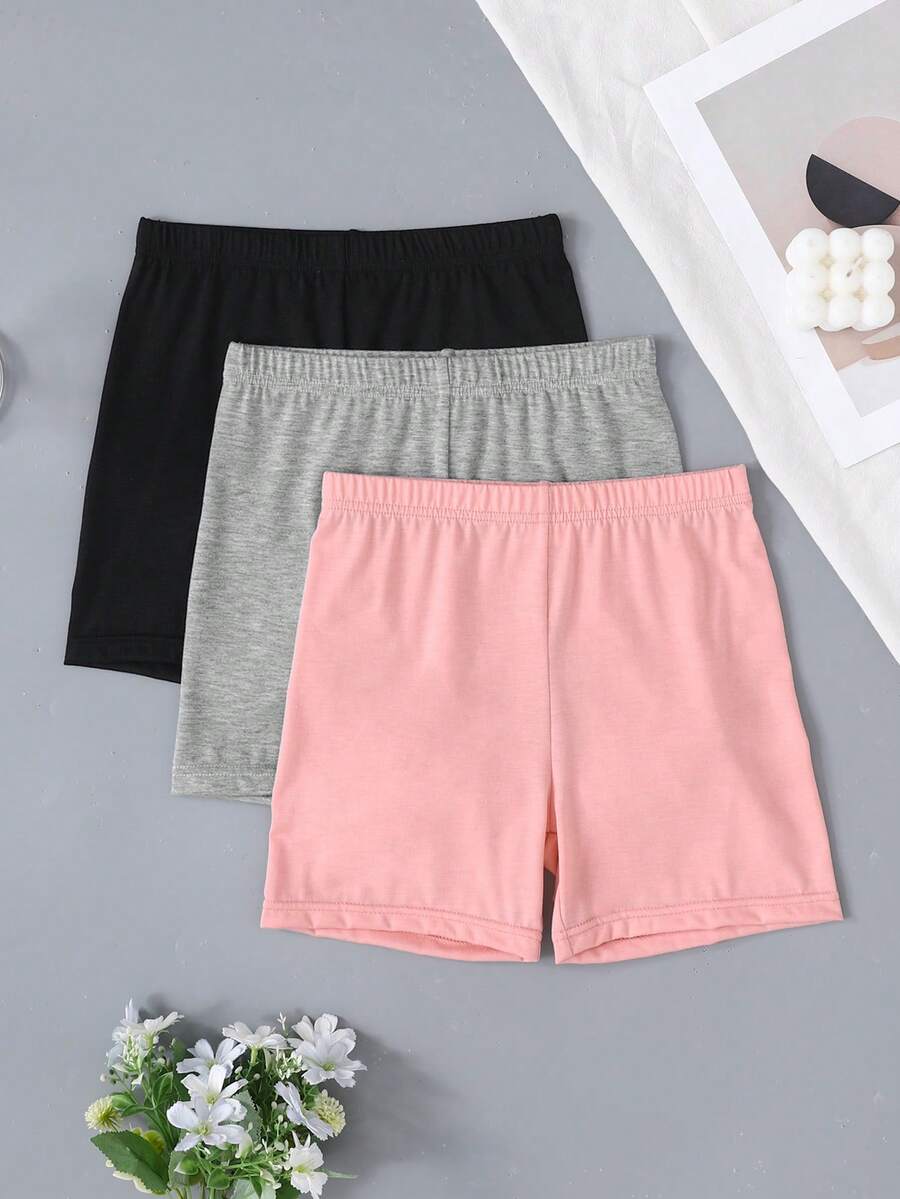 SHEIN 3pcs/Set Tween Girl/Tween Girls' Minimalist Comfortable Sports Casual Bike Shorts - Multicolor - View 1