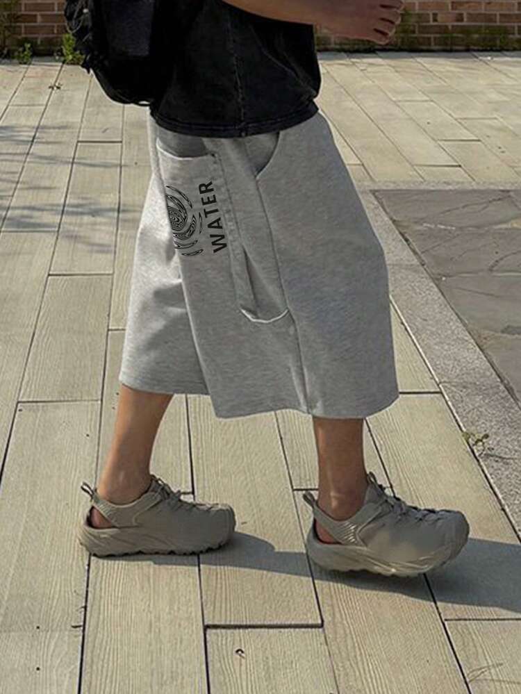 Men's Short Letter Print Grey Shorts
