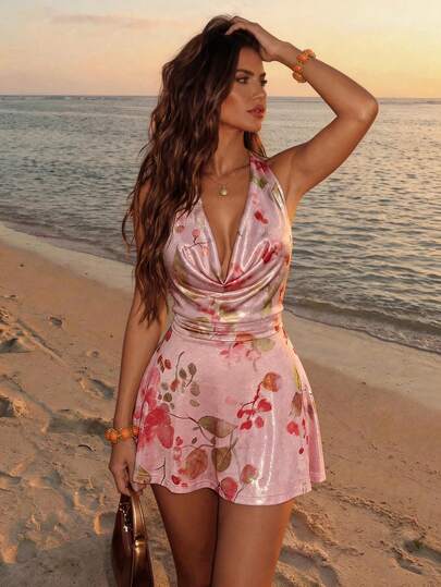 Glamine Versatile Casual Irregular Deep V-Neck Sleeveless Short Dress, Suitable For Street, Outdoor, Travel, Fashion, Sexy, Urban, Business, Valentine's Day, Party, Beach, Daily Wear