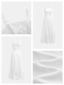 Maija 女士度假休闲纯色镂空刺绣连衣裙 - 白色 - 查看 2