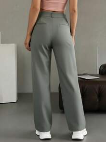 Pantalones Formales de Mujer en Verde Grisáceo Diseño Minimalista, Perfecto para Primavera y Verano - Verde - Ver 5