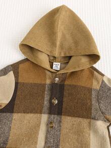SHEIN Baby Boy/Girl Casual Plaid Patchwork Woven Cardigan Shacket - Khaki - View 5