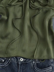 Nuevo top de verano para mujer con cuello halter, cintura fruncida y lazo, sexy y casual para vacaciones - Verde 2 - Ver 3