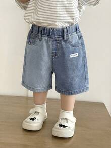 SHEIN Quần short denim màu xanh dương cho bé trai - Màu xanh lam - Xem 6