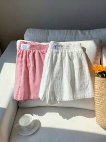 Comfortcana 2pcs Celana Pendek Wanita Musim Panas Kasual Girlisim untuk Berpergian, Liburan, Warna Polos dan Motif Pastel, Pinggang Elastis, Cocok untuk Golf - Merah - View 4