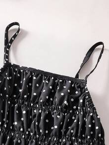 SHEIN 女童条纹蝴蝶结吊带背心和直筒裤夏季度假装 - 黑色 - 查看 6