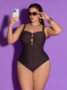 Shapewave Traje de baño de una pieza de unicolor talla grande - Café integral - Ver 4