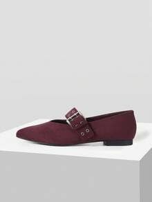 Mnmlis Women's Shoes Pointed Corns Buckle Design Fashionable Daily Travel Casual Shoes - Burgundy - View 2
