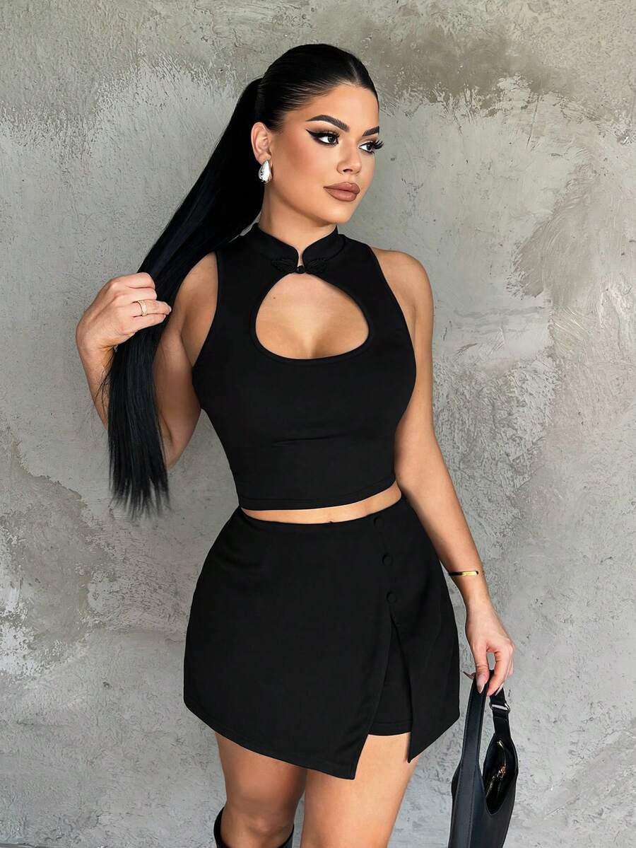 SHEIN SXY Váy quần nữ màu đen kiểu công sở thường ngày. - màu đen - Xem 1